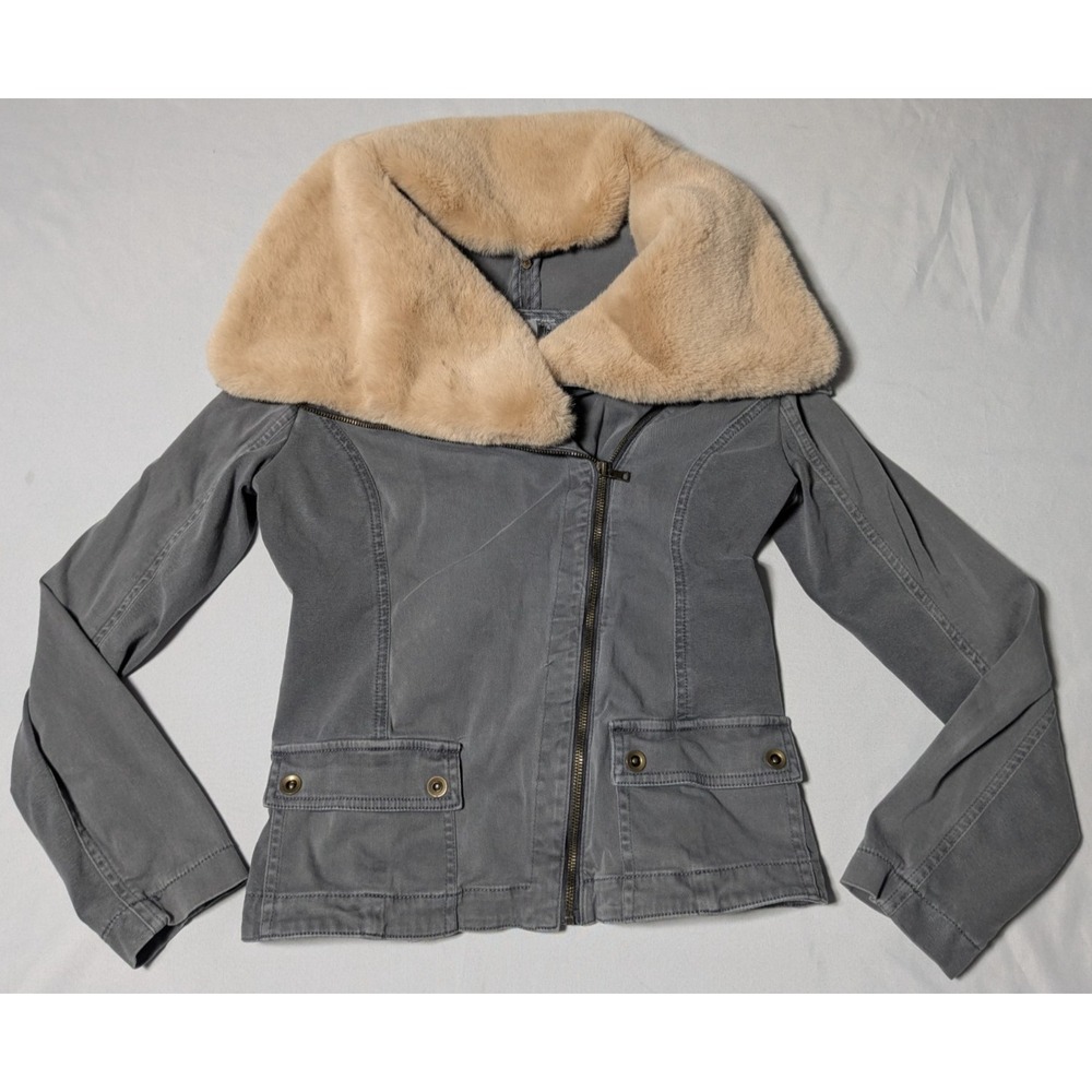 Marrakech Aviator Jacket‎ Sherpa Collar Asymmetrical Zip Gray - Women Medium